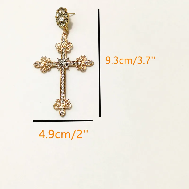 KUGUYS Showily Cross Dangle Earring for Women Drop Metal Crystals Gold Color Long Religious Classic Jewelry Vintage Accessories