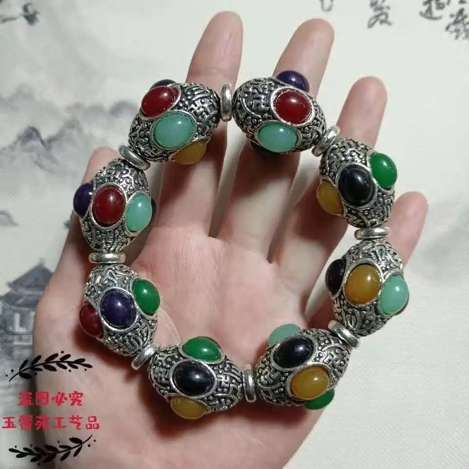 

100% natural Jewel inlaid Bracelet bracelets jade jewelry Green chalcedony Bracelet Men's and women's bracelets gifts