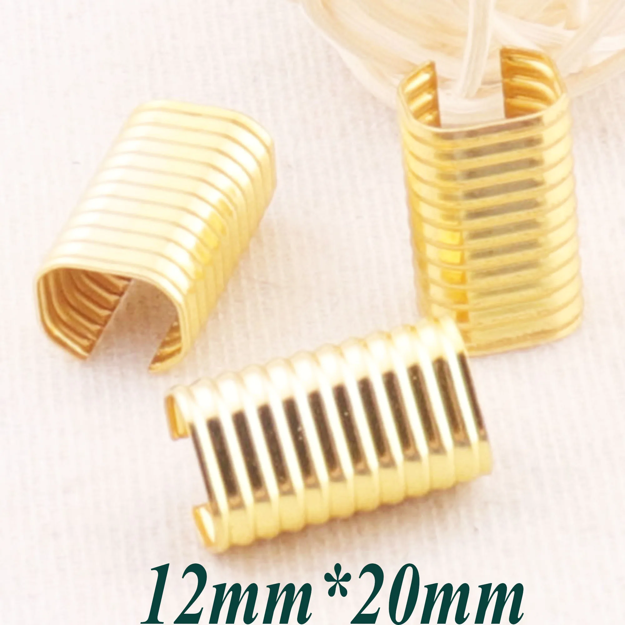 20pcs Gold Crimp clips Coil Cord Ends Cap Crimp Fasteners Bracelet FoldOverJewelry Making Webbing Leather Stringing 3/4