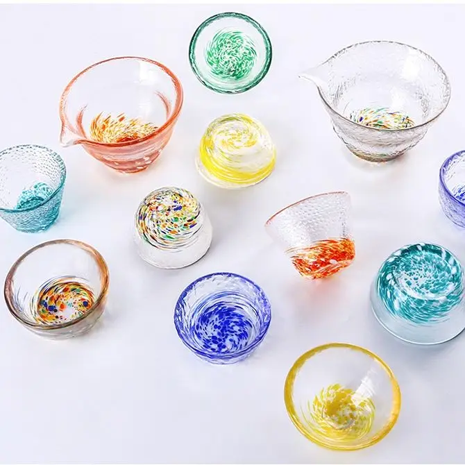 Japanese Style Hammer Pattern Sake Glass Cup, Multi Color, Factory Wholesale