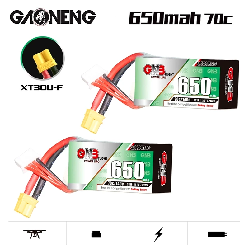 

1-10PCS GNB 3S 650mAh 11.1V 70C/140C HV Lipo Battery with XT30U-F Plug for FPV Racing Drone 4 axis UAV RC Quadcopter RC Drone