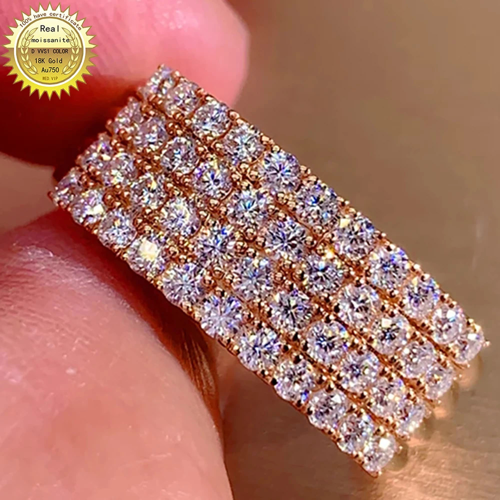 

18K Au750 Rose Gold Ring DVVS Moissanite Diamonds Round Wedding Party Engagement Anniversary Ring