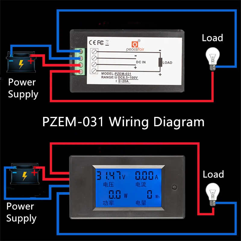 DC 6.5-100V 20A 100A Amp Watt Kwh 4 in 1 voltmetro digitale amperometro LCD consumo energetico amperometro di corrente con Shunt