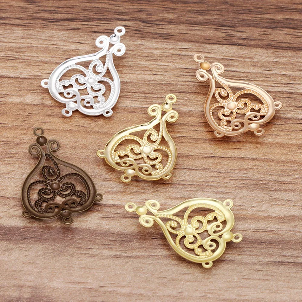 10pcs/lot 24*35mm Brass Heart Filigree Charms Base Parts For Jewelry DIY Making Handmade Hairwear Connectors Accessories 0649