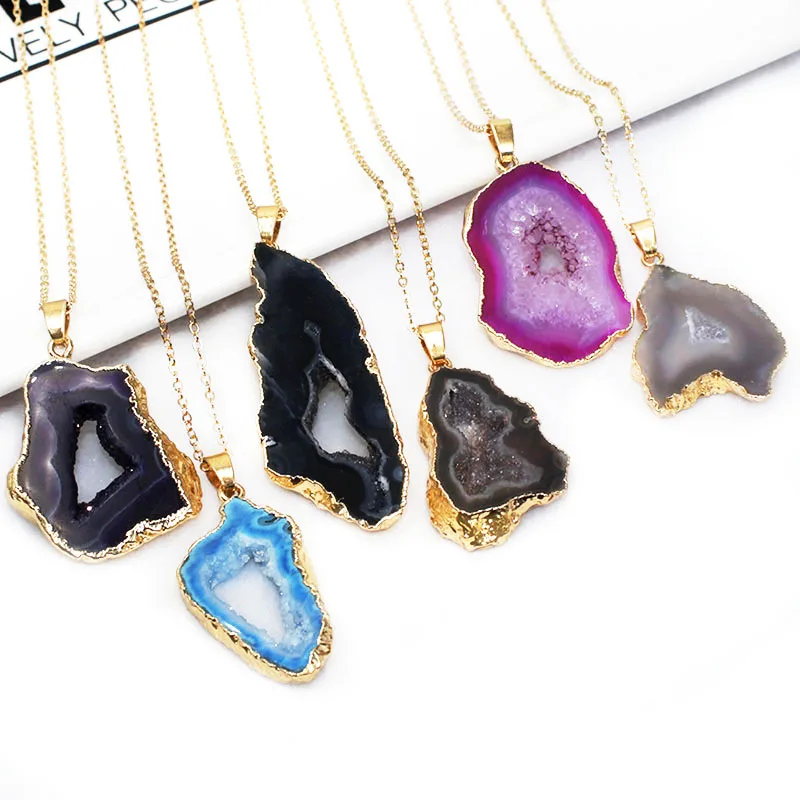 الطبيعية جيودو حجر قلادة قلادة شفاء كريستال كوارتز الريكي شقرا مجوهرات للنساء