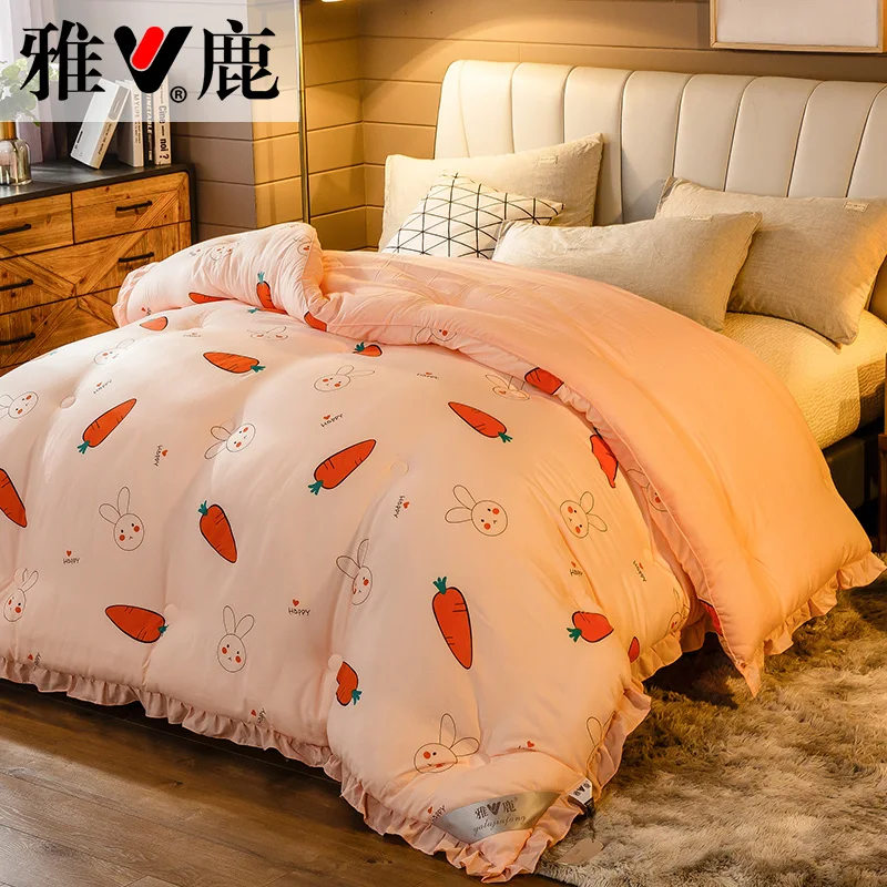 

SF Princess Style Romantic Quilted Thin Comforter Bed Cover Luxury Lace Summer Quilt Warm Duvet Cover Double Queen King Size