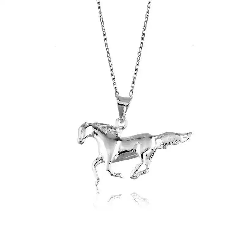 Silver Running Horse Necklace 925 Sterling Men Jewelry Wedding Party Birthday Gift - Box - Pendant - Chain Choker - Man - Fashion