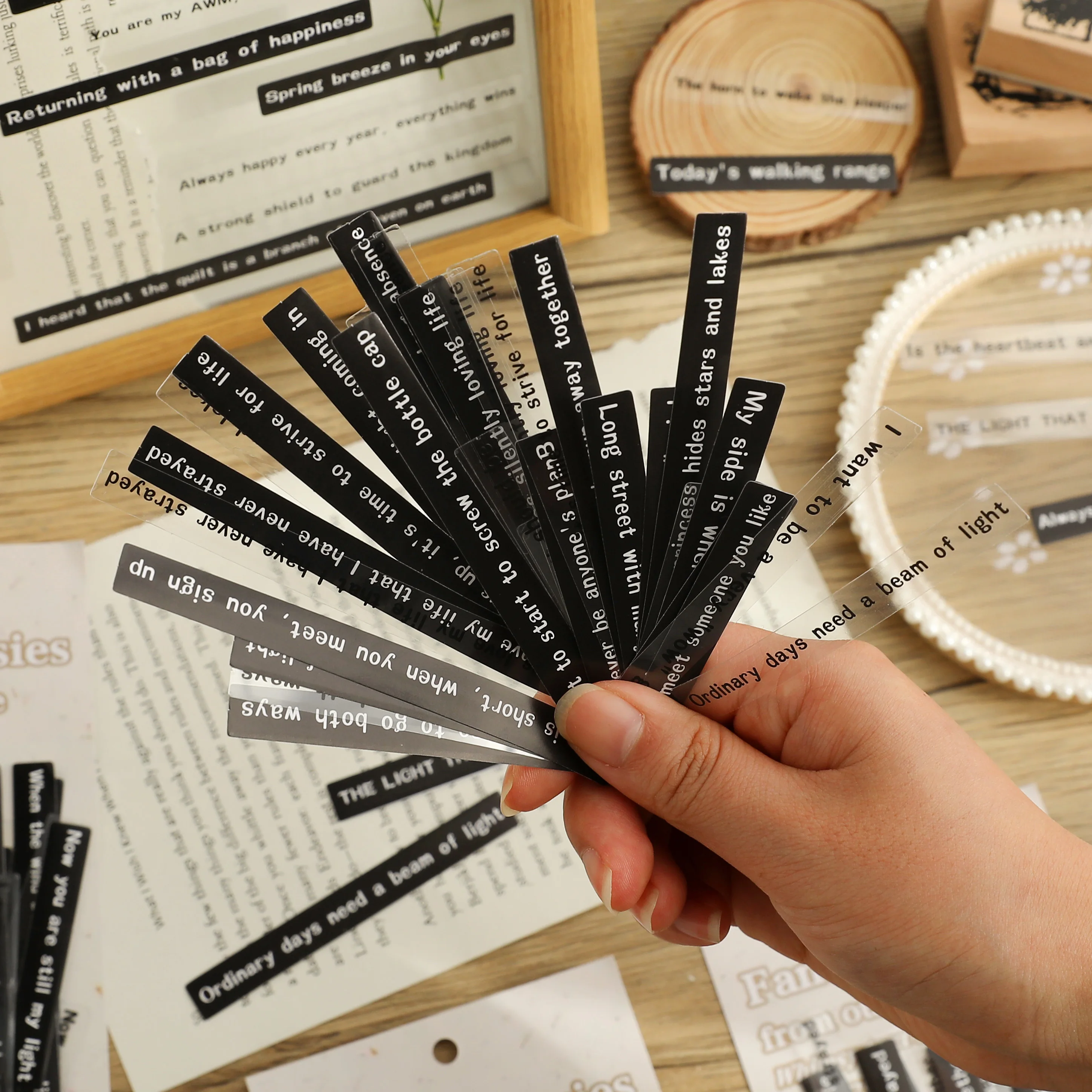 40 pcs Life Quotes Strip English sentence Stickers aesthetic Adhesive Diy Labels Stationery for Scrapbooking Diary Album