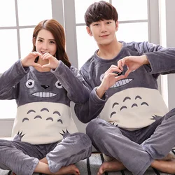 Winter Thick Warm Couple Pajamas Set Flannel Pyjamas Cartoon Long Sleeve Round Neck Casual Soft M-4XL Lovers Sleepwear