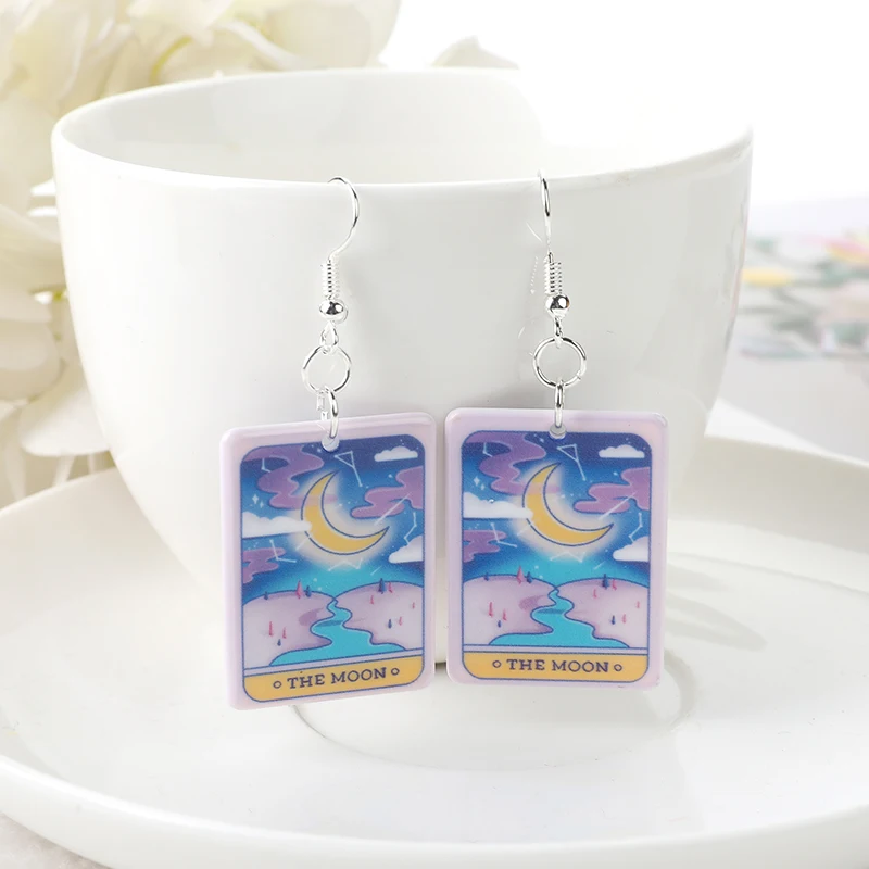 1Pair Tarot Card Dangle  Earrings  Flatback  Acrylic Punk  Magical Divination Game Jewelry  Sun Moon Crafts