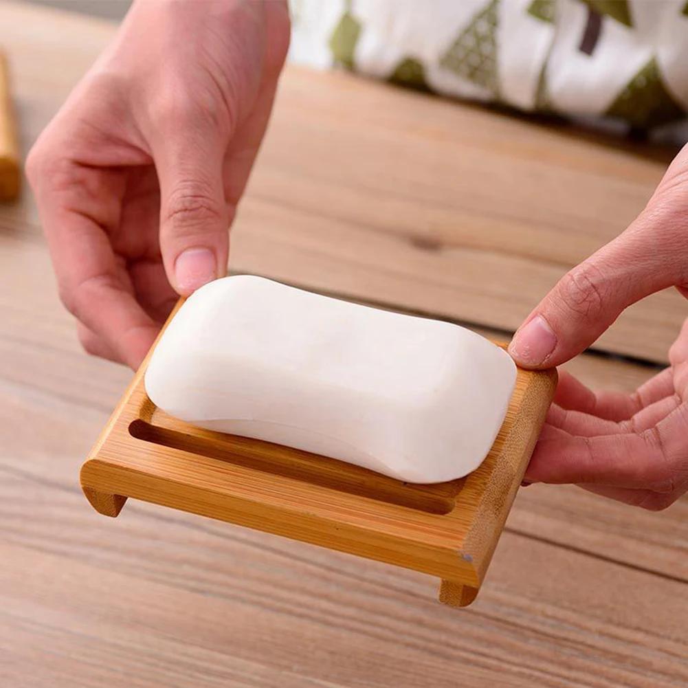 Portable Creative Biodegradable Bamboo Soap Dish Holder Rack Tray Plate Natural Wood Bathroom Soap Box Simple Monden  D4