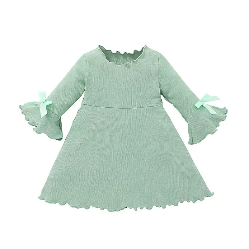 Cute Baby Girl Dress Bow Flare Sleeve Baby Dresses Ruffle Baby Clothes Soft Ribbed Elegant vestidos Toddler Party Princess Dress