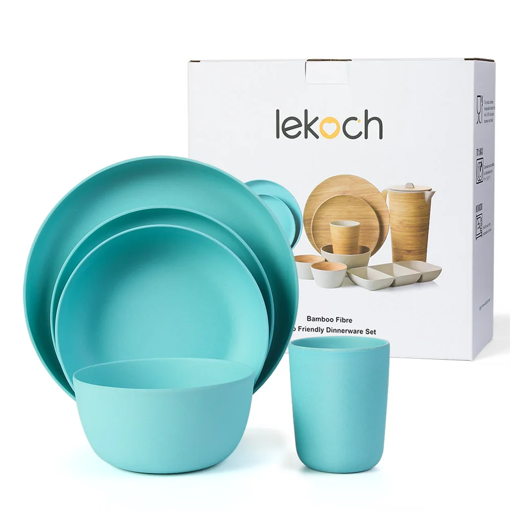 lekoch European tableware 5pcs blue Bamboo fiber Household Dishware Set Simple dishes salad Soup bowl Steak plate Western dish