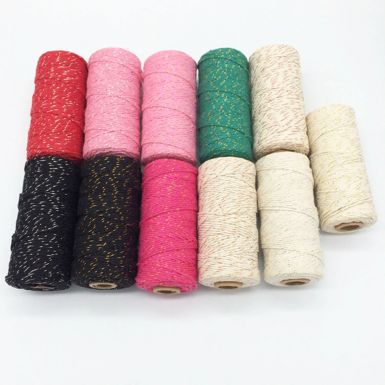 2 piece add all kinds  metallic Cotton Baker twine for gift packing (11 kinds color),gold twine, metal spool