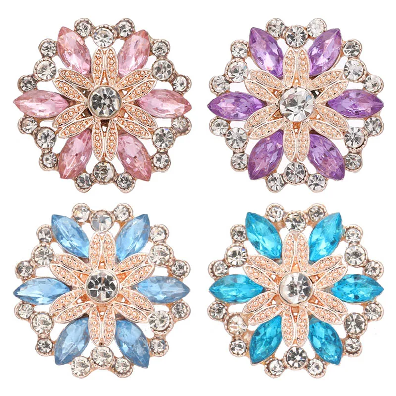 New Beauty Crystal Flowers Red/Blue rhinestone metal 18mm snap buttons fit 18mm snap jewelry wholesale