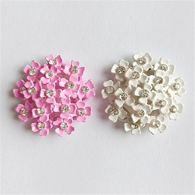 10 Pcs/lot White Pink Christmas Alloy Diamond Rhinestone Buttons Girl Hair Wedding Decorative Buttons Crafts Jewelry Accessories