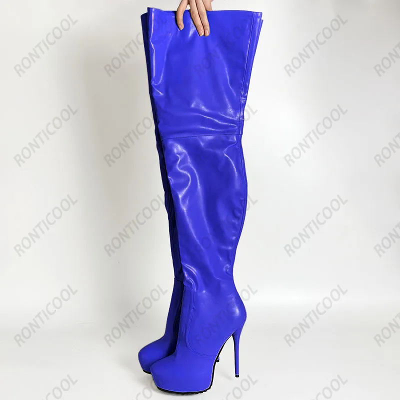 Ronticool Women Winter Thigh Boots Waterproof Full Side Zipper Stiletto Heels Round Toe Pretty Nude Party Shoes Us Size 5-20