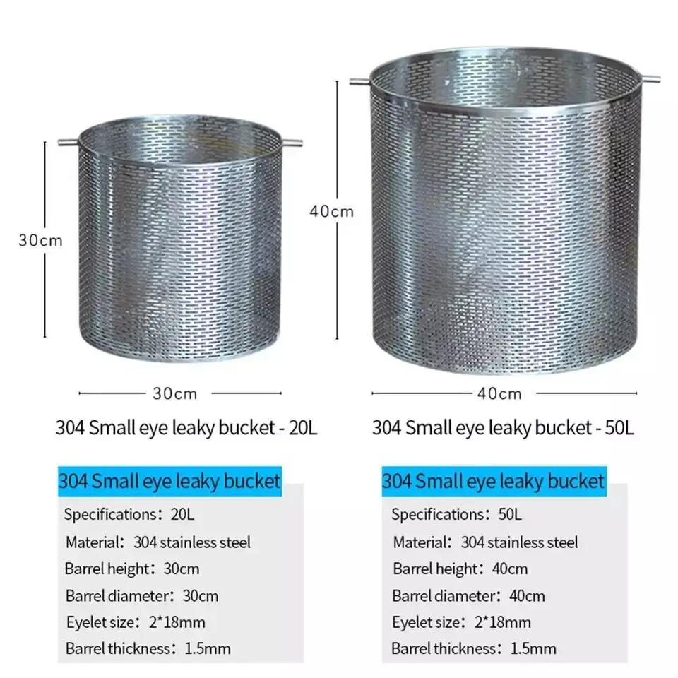 Stainless Steel Barrel Tote Bucket Leaky Bucket Beer Wine Making Filter Pan Frying Brewage Barrel Kitchen Brew Commercial Barrel