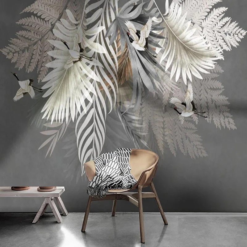 

Custom Mural Wallpaper 3D Plant Leaf Crane Art Wall Painting Living Room TV Sofa Study Background Wall Decor Papel De Parede 3 D