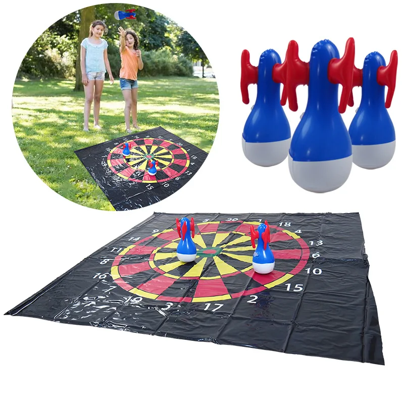 Outdoor Lawn Game for Family Kids Inflatable Dart Games Backyard Toys with 3 Tumbler Darts Play Mat Sports Activities Child Gift