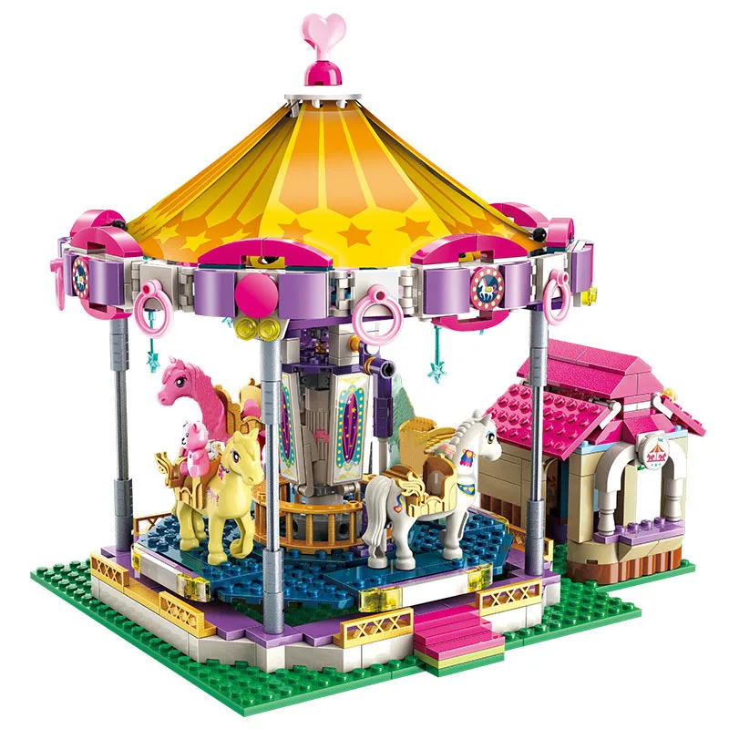 

Enlighten Building Block Girls Fantasy Carousel 4 Figures 646pcs Educational Bricks Toy For Girl Gift