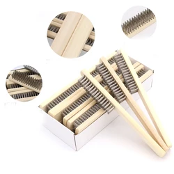 3PC Stainless Steel Wire Bristle Wood Handle Wire Brush 210mm Length