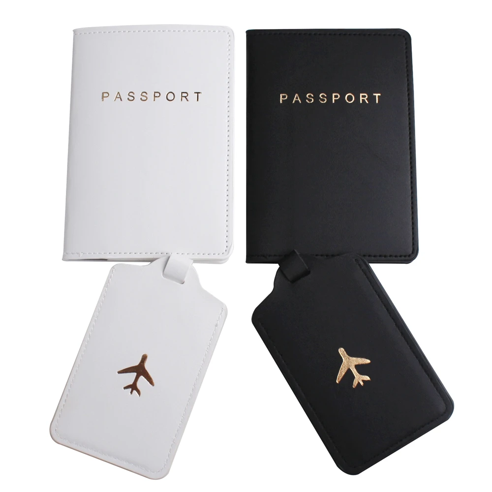 4pcs a Set Solid Airplane Passport Cover Luggage Tag Couple wedding Passport Cover Case Letter Travel Holder CH25LT42