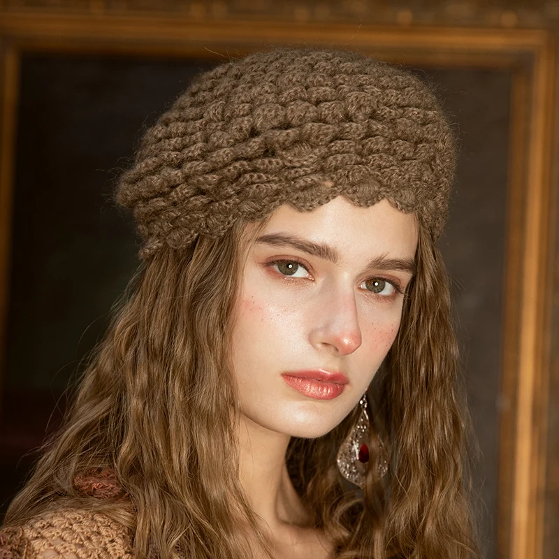 

X038 Adult Original Handmade Beret Hat Autumn and Winter Fashion Woolen Cap British Retro Knitted Beret Knitting Hats Adjust