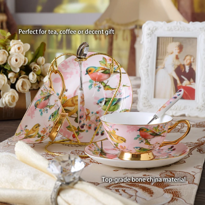 Pink Bird Bone China Coffee Set Porcelain Tea Set Advanced Ceramic Pot Mug Sugar Bowl Creamer Teapot Milk Jug Teaset Tea Cup Set