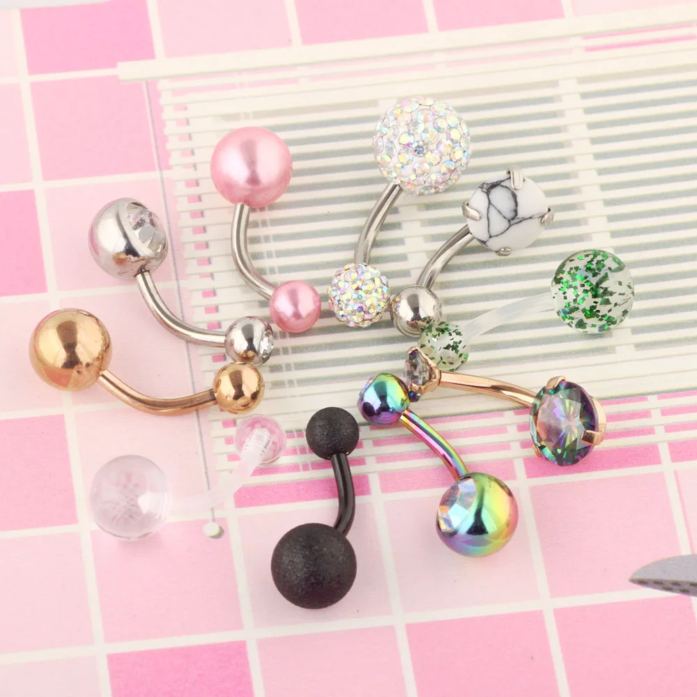 1-12 pcs/lot Piercing Surgical Steel Single Crystal Rhinestone Belly Button Rings Navel Piercings Ombligo 5/8mm Ball Nombril