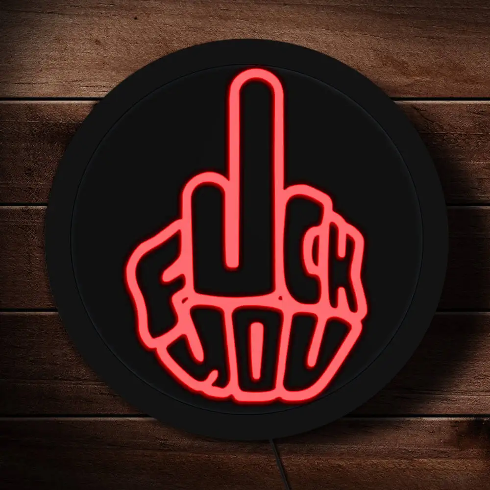 F*#k You LED Neon Sign Funny Up Your Middle Finger Lighting Mantra Rude Wall Art Custom Text Wall Hanging Night Light Club Decor