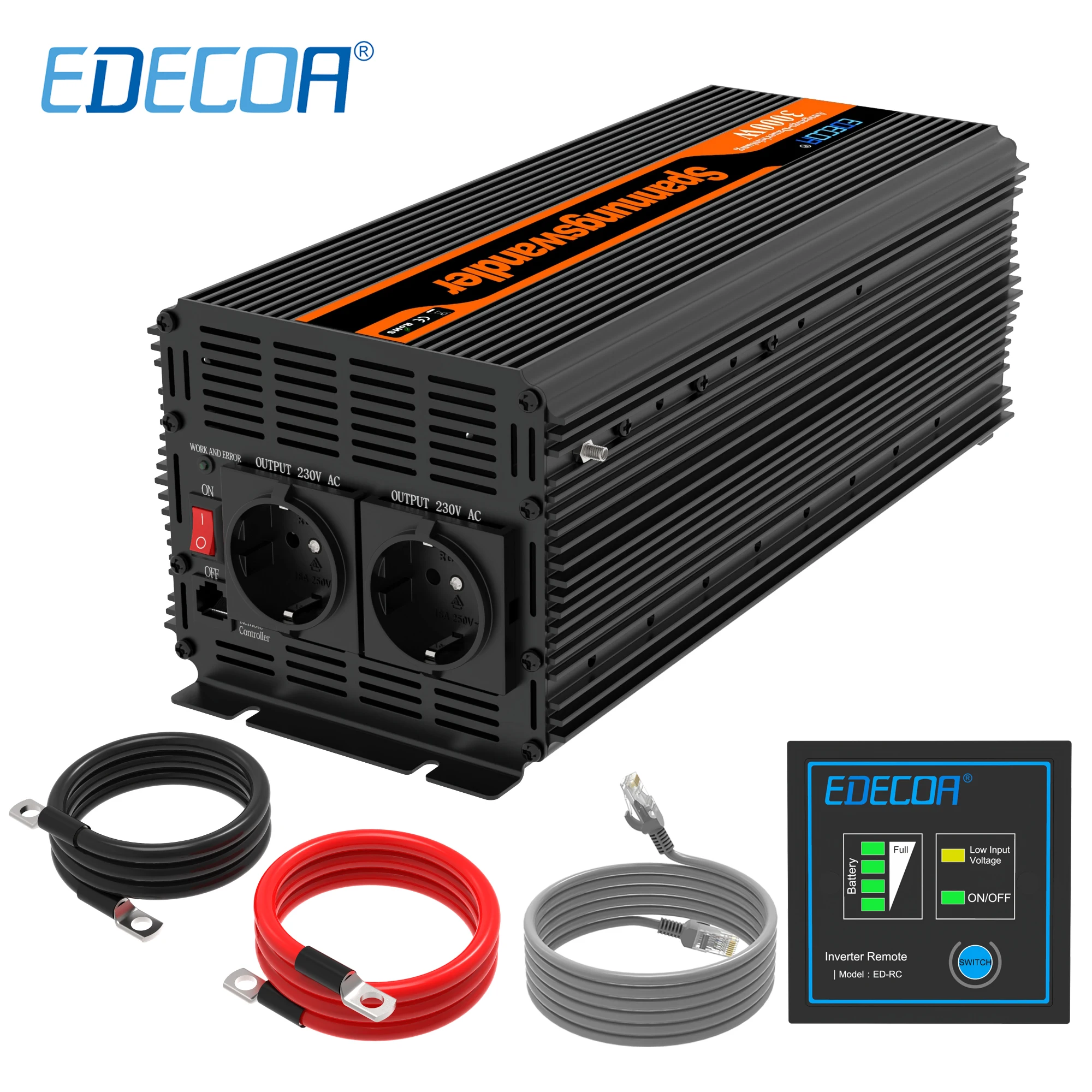 

EDECOA 3000W DC 12V 24V to AC 220V 230V modified sine wave power inverter off grid solar converter 3KW car inverter