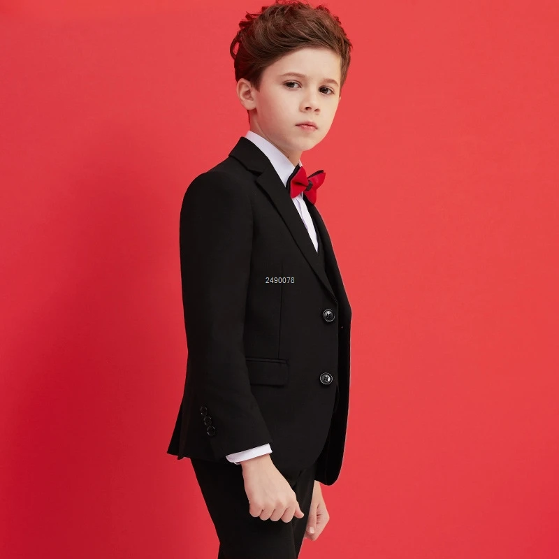 Boys Black 007 Wedding Suit Kids Formal Blazer Clothing Set Gentleman Children Day Graduation Chorus Performance Dress Costume