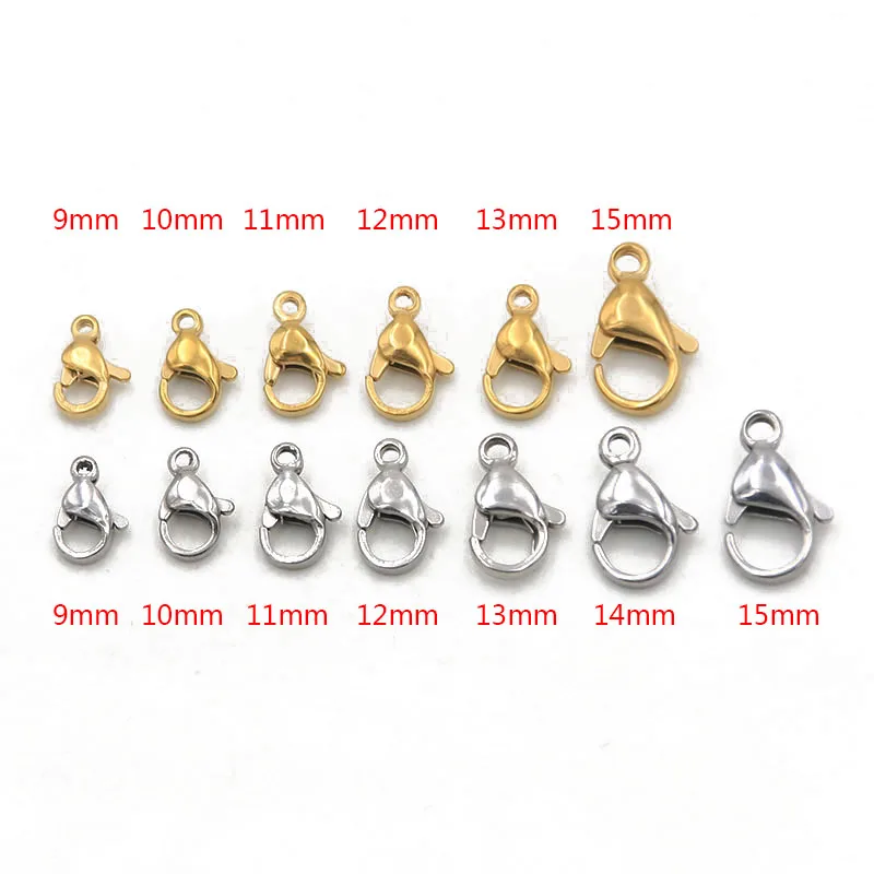 30Pcs 9-15mm Two Color Stainless Steel Lobster Clasp Hooks For DIY Necklace Bracelet Chain Fashion Jewelry Making Findings