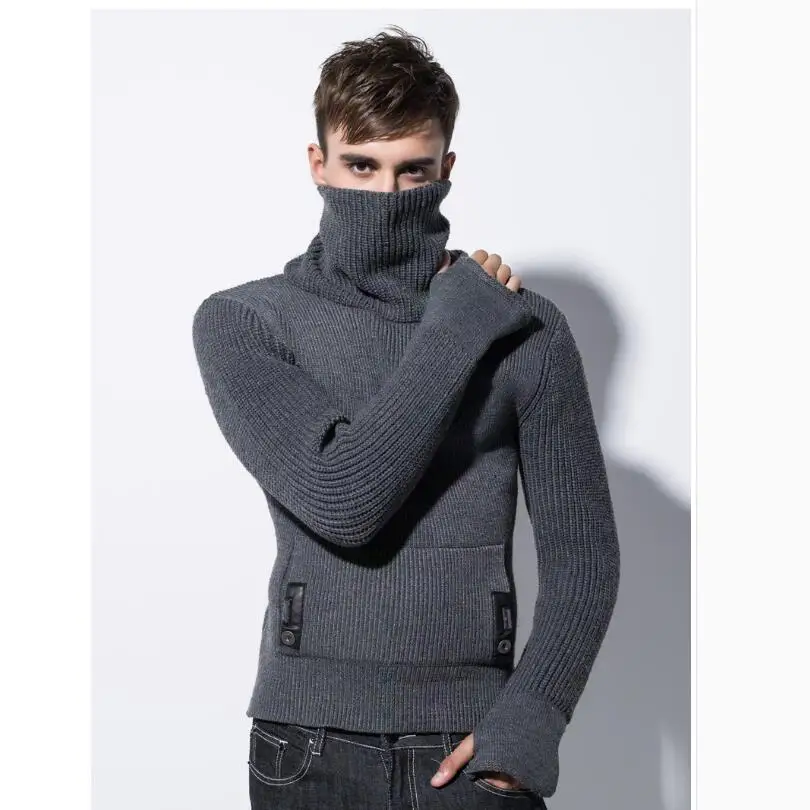 M-3XL 2020 New Clothing Turtleneck Men's Jacket Large Size Fashion Brand Casual Slim Long Sleeve Sweater