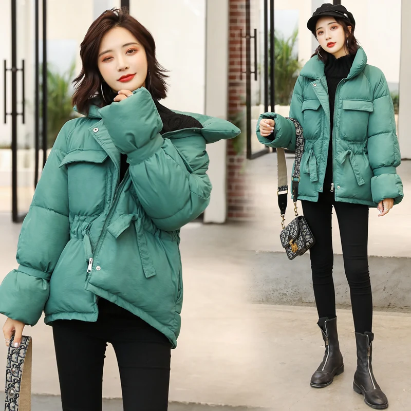 2024 New Winter Hooded Long Sleeve Solid Color Black Cotton-padded Warm Loose Big Size Jacket Women Parkas Fashion Outwear