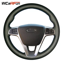 WCaRFun DIY Black Leather Hand-stitched Car Steering Wheel Cover for Lada Vesta 2015 2016 2017