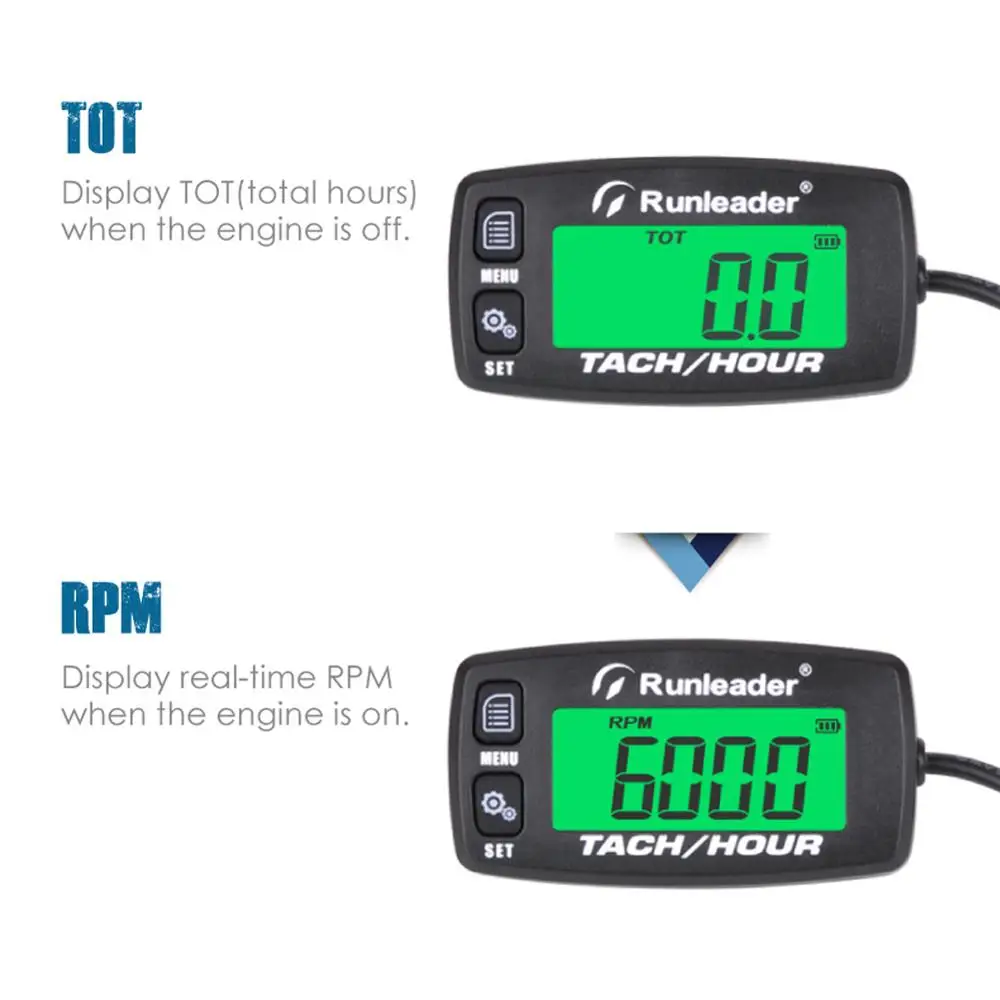 Inductive Tachometer Track Oil Change Meter Backlit Digital Tach Hour Meter for Gasoline Engine Motorcycle ATV Lawn Mower