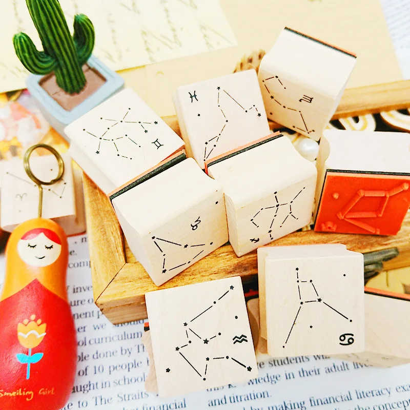 Creative Retro twelve constellations wooden stamp rubber stamp hand account photo album diary DIY decorator scrapbook