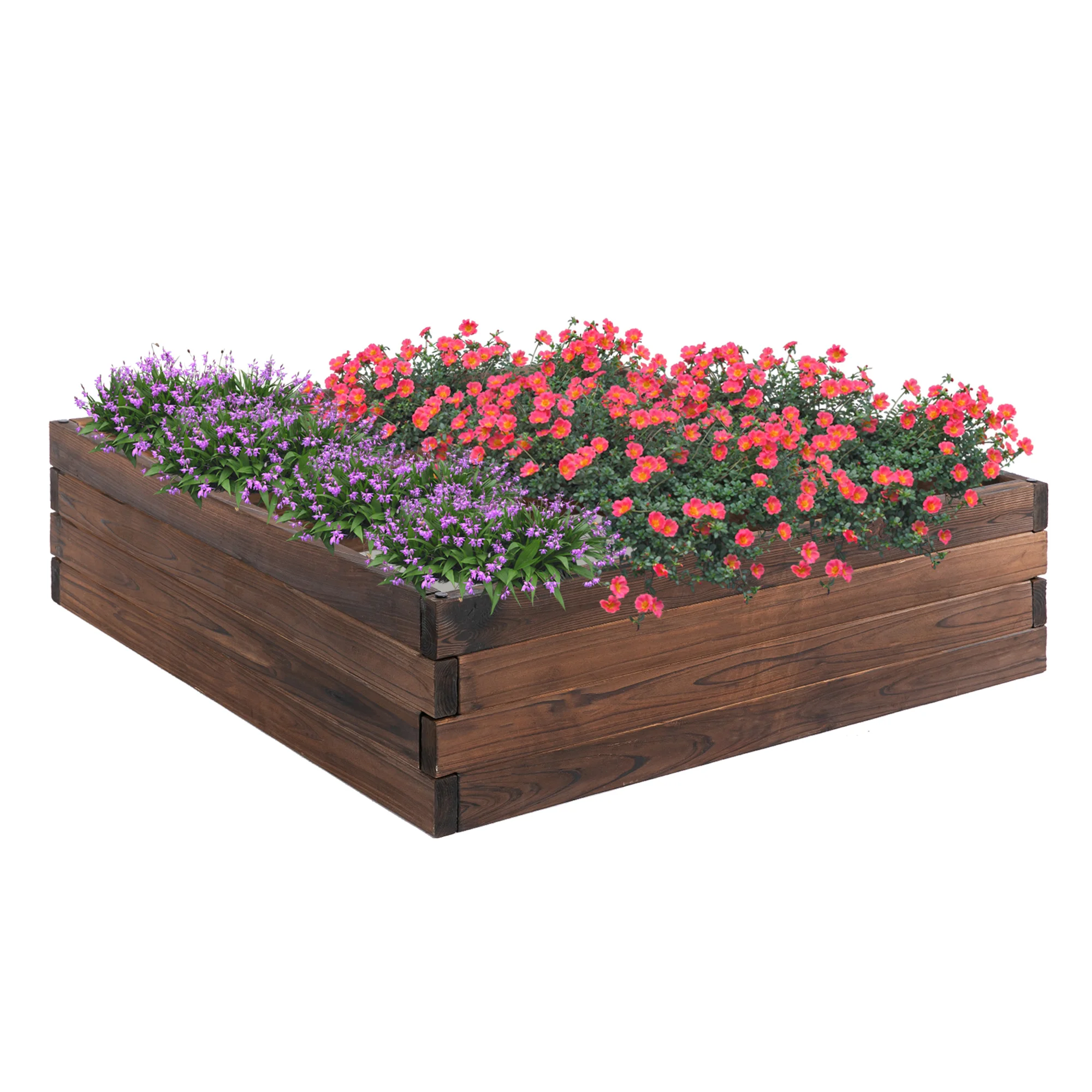 Outsunny solid wood planter fir garden plantation bed for cultivation plant flowers herbs 80x80x22,5cm Brown