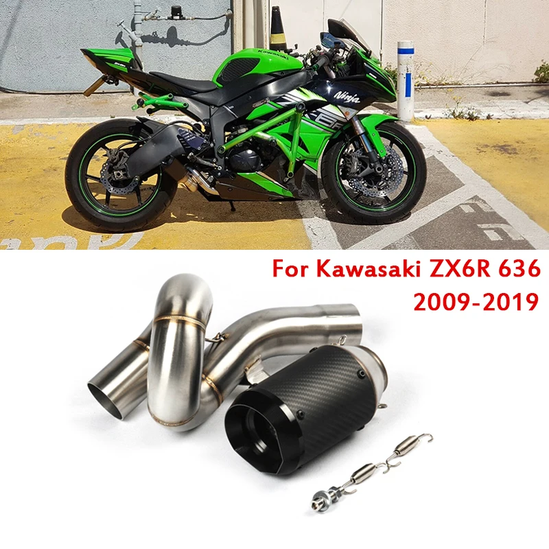 

Motorcycle Exhaust System Mid Link Pipe Connect Tube Carbon Fiber Muffler Tips Slip On For Kawasaki Ninja ZX6R ZX636 2009-2019