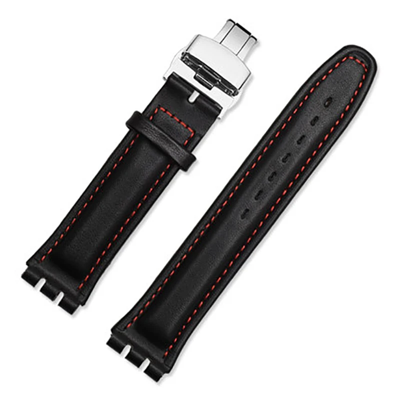 High Quality 17mm 19mm Waterproof Genuine Leather Watch Strap Band For Swatch Croco Pattern Black Brown White Red Watchband