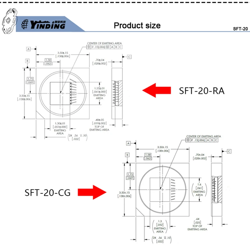 SFT-20 24w high power 545-565NM green 609-621NM red light Stage light chip led SMD reflow soldering