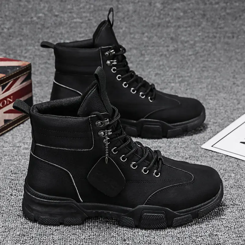 2021 New Men's Boots Leather Waterproof Lace Up Military Boots Men's Winter Ankles Men's Light Shoes Winter Leisure Non Slip