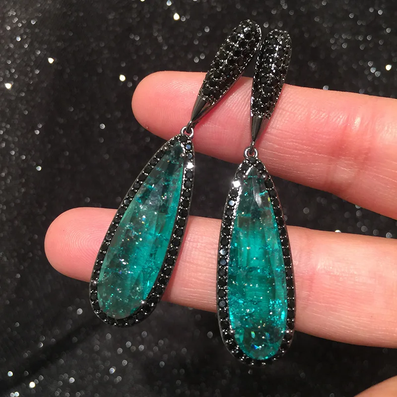 Bilincolor Luxury Vintage Dark Green Cubic Zirconia Drop Earring for Women Wedding Dinner Party