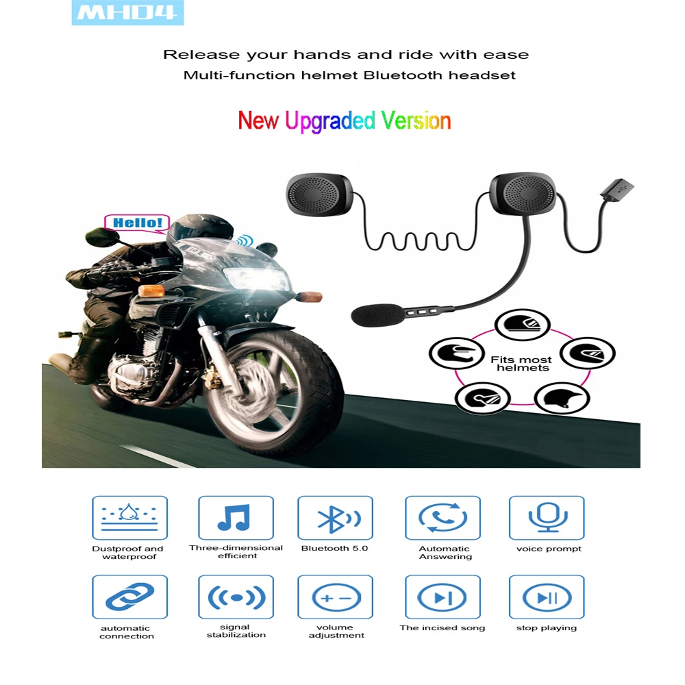 

Motorcycle Bluetooth Helmet Headset Wireless Moto Handsfree Earphone Stereo Music Player