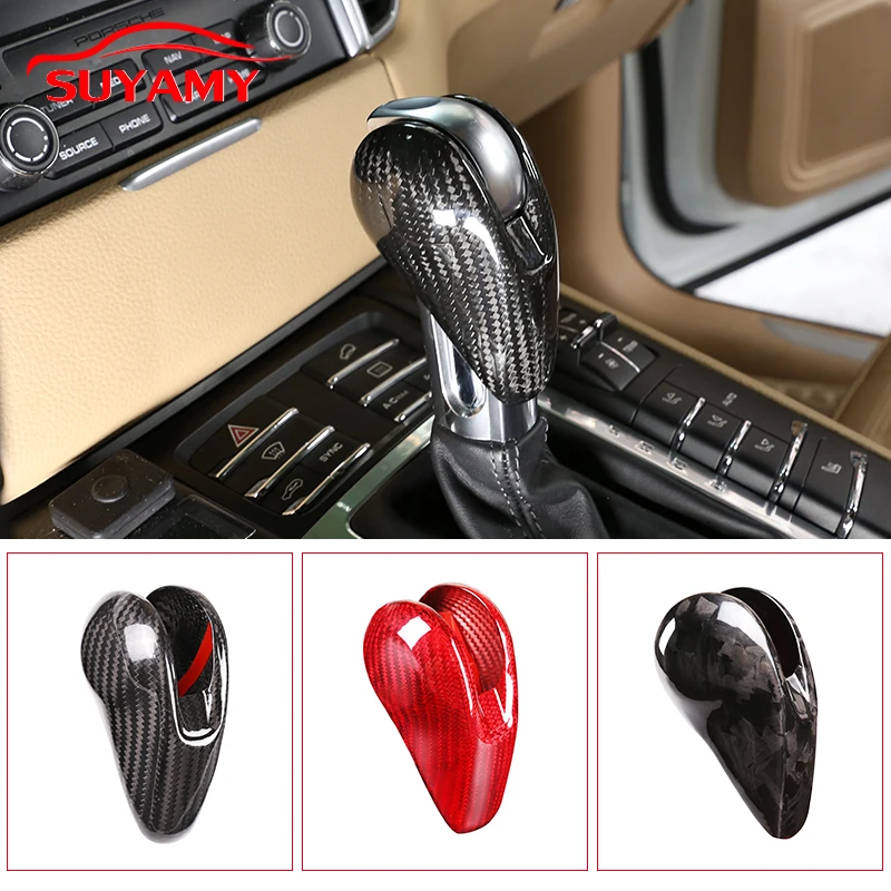 Real Carbon Fiber Car Shift Knob Protection Cover Trim Stickers Fit For Porsche Panamera Macan 911 718 Boxster Cayman 2008-2020