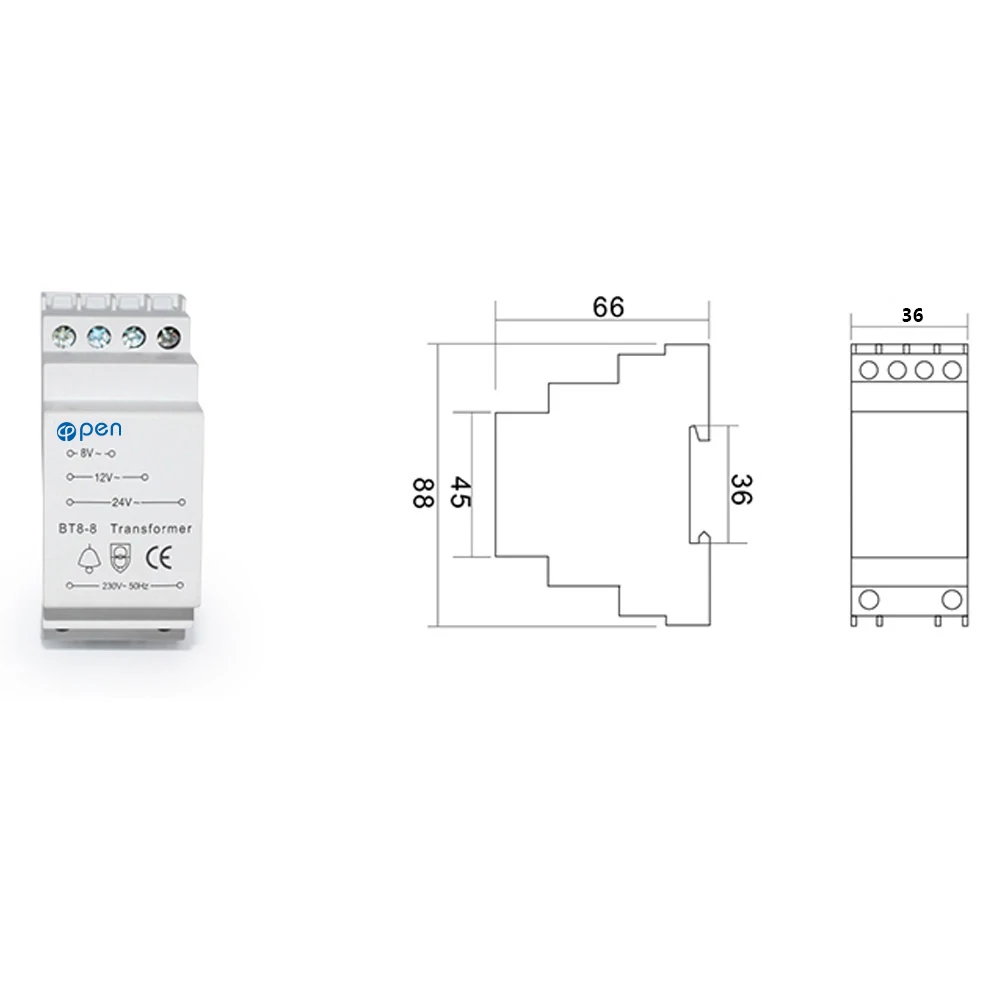 BT8-8 Door Bell Transformer Rated Voltage 230/240VAC 50/60Hz IP20 CE Approval