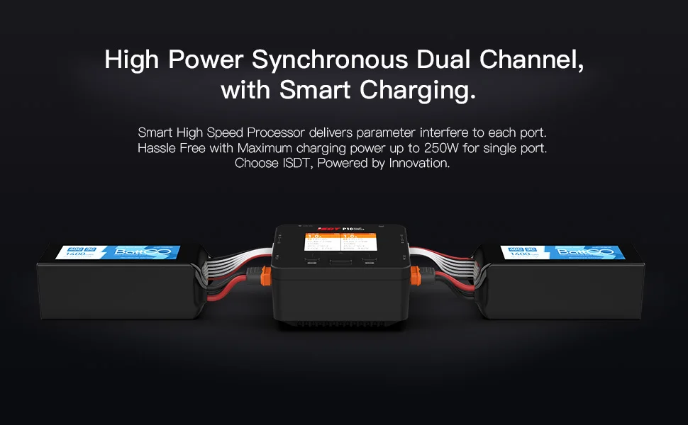 ISDT P10 LiPo Battery Balance Charger Duo 250WX2 400W Dual Channel Output 1-6S Li-ion Life NiCd NiMH LiHV PB Smart Battery