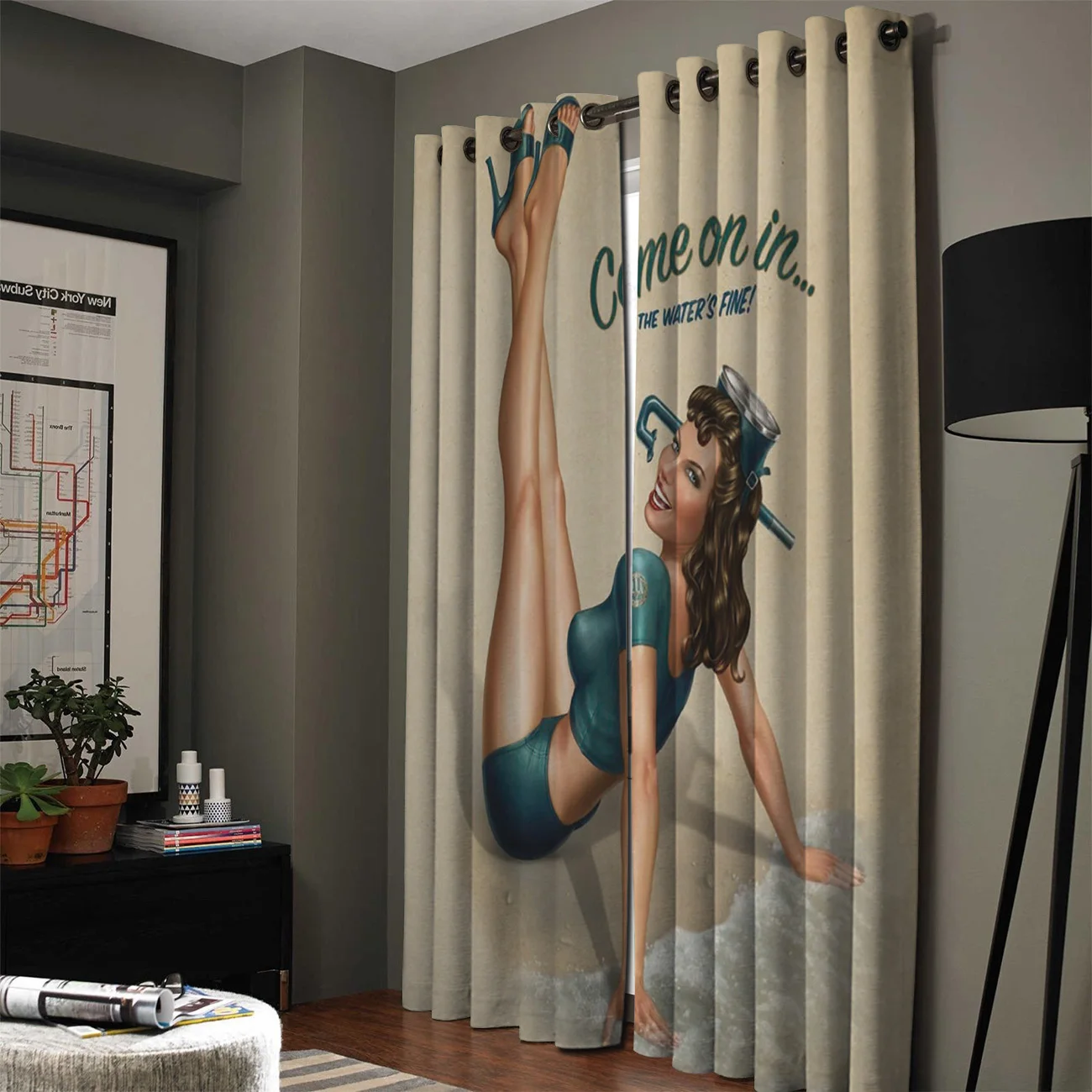 Vintage Pin Up Girls Window Treatments Curtains Living Room Bedroom Floral Drapes Window Treatment Window